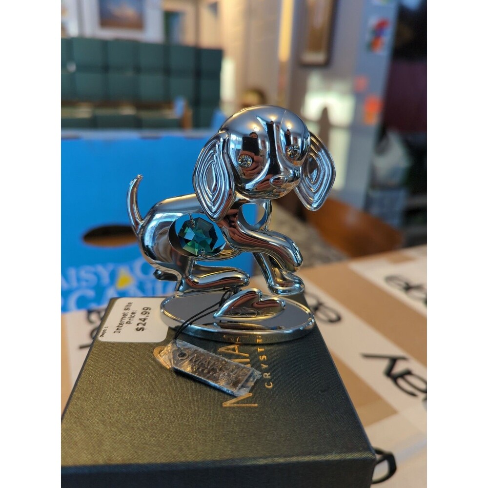 "2021 Year of the Dog" Matashi Chrome Plated Silver Puppy Tabletop Ornament